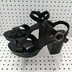 Divided | Black Sandals | Women's Patent Straps Chunky Platform Heel Pump